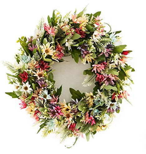 YQYAZL Wilde Chrysanthemen-Blumenkranz, Deko-Kranz, künstliche Chrysanthemen, Gänseblümchen, Blumenkranz für Haustür, Wand, Garten, Hochzeit, Festival-Dekoration