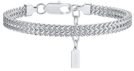 Gamtic Bracciale Uomo Acciaio Inossidabile: Bracciali Uomo Argento 316L con 3CM Catena Estesa e Confezione Regalo Gratuita (Argento)