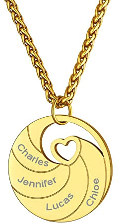 GoldChic Bijoux Personnalisé 4 Prenom Femme Or Arbre Collier des Enfants Famille Genealogique de Vie Pendentif d Amitié Chaine Spiga 55cm Acier Inoxydable Cadeau Noël Fête des Mères Mariage Valentin