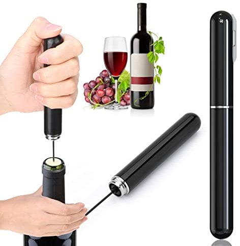 Tire Bouchons Ouvre-Bouteille de Pompe à Pression d'air, Décapsuleur à Vin Rouge avec Coupe-Papier Outils Ouverture de Bouteille Portable Pression d'air 7S Cork Pops Out, Noir