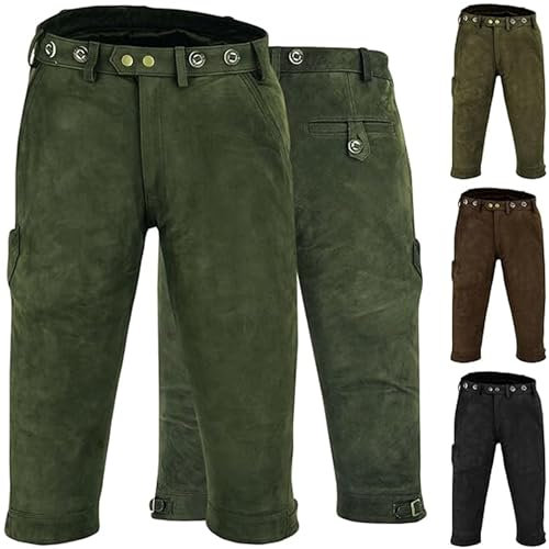 German Wear Jagd Lederhose Kniebundhose Jägerhose Trachtenlederhose Büffelleder 62/5XL, Dunkelgrün