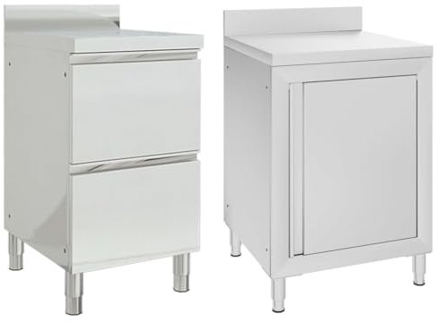 vidaXL 2X Armarios de Cocina Comercial Mesa de Trabajo Restaurante Almacenaje Cuencos Platos Ollas Alacena Muebles Acero Inoxidable