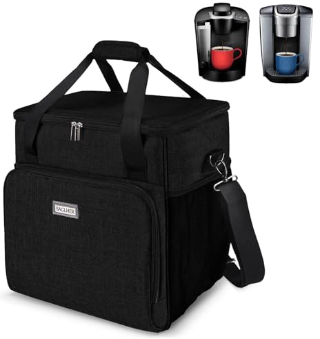 BAGLHER Coffee Maker Travel Bag Compatible with Keurig K-Classic、Keurig K-Elite、Keurig K-Compact or Other Accessories, Portable Coffee Maker Case with Shoulder Strap for Travel, Black