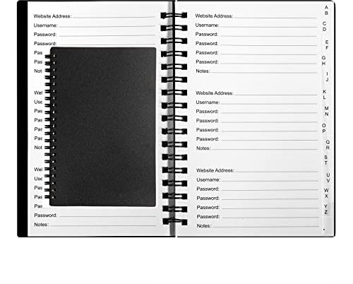 UtyTrees Passwortbuch mit alphabetischen A-Z-Registern, Passwort-Halter und Passwort-Notizbuch für Zuhause oder Büro, Aufzeichnung aller Ihre Passwörter, 15.2x10.2 cm, schwarz)