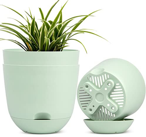 QCQHDU Pflanzentöpfe, 3-Pack 20.3cm Selbst Bewässerung Pflanzgefäße Hohe Drainage mit Tiefe Untertasse Reservoir für Innen- und Außengarten Blumen Pflanze Topf-Grün