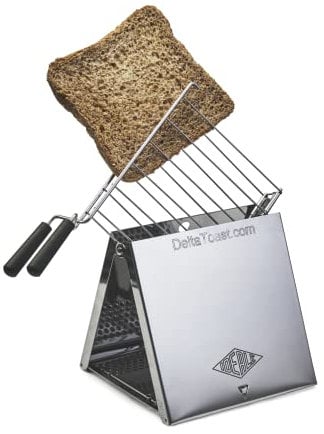 DeltaToast Modell 2: Der Toaster für kleine Küchen. Kompakt, nicht elektrisch, platzsparend, geeignet für Gaskochfelder.
