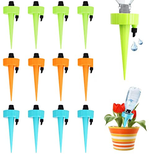 12 Pack Self Watering Spikes, Vacation Dripper, Automatic Watering System with Control Valve for Outdoor Indoor Plants