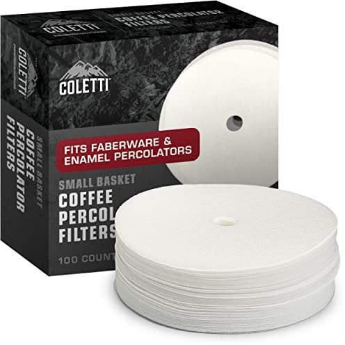 Coletti Filtres à café percolateur Classiques 3,33 Pouces - 100 filtres à café à disques pour percolateurs - Premium (Blanc - Papier, 3,33)