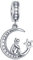Mädchen sitzend auf Halbmond Mond Anhänger Charms, fit Pandora Halskette Armband, 925 Sterling Silber Girl Mondsichel Moon CZ Sternenhimmel Perlen, Geschenke für Tochter/Schwester/Muttertag