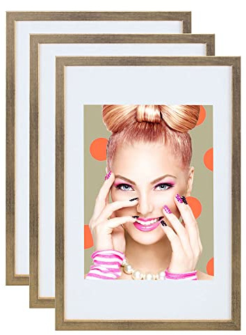 3er 5er Set Holz Bilderrahmen Lifestyle Plexi Foto Rahmen Collage Wanddeko Poster S111: Farbe: 3er Pack Gold | Format: 29,7x42 A3