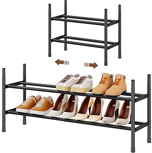 FANHAO Estante Organizador de Zapatos Ampliable de 2 Niveles; Robusto, apilable y Ajustable, para Almacenamiento en la Entrada del Armario, Color Negro Mate