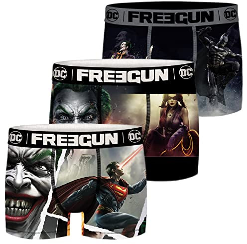 FREEGUN DC Comics Herren Boxershorts 3er Pack Batman Superman Justice League Superhelden Druck S M L XL XXL, Größe:S, Farbe:Motivmix 2