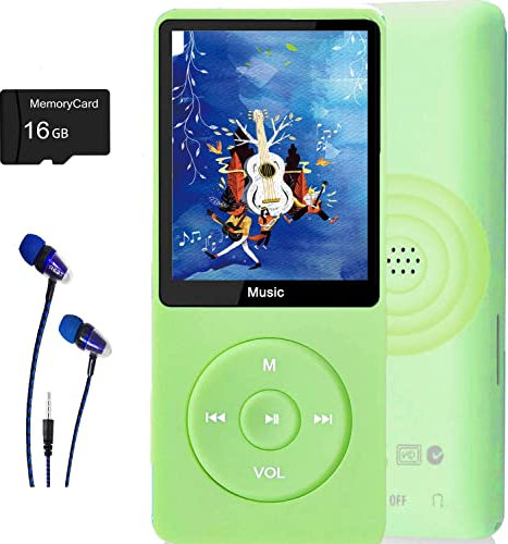 MP3-Player, Musik-Player mit 16GB Micro SD Karte, Ultra Slim Musik-Player mit eingebautem Lautsprecher, Photo Viewer, Video Play, FM Radio, Voice Recorder, E-Book Reader (Hellgrün)