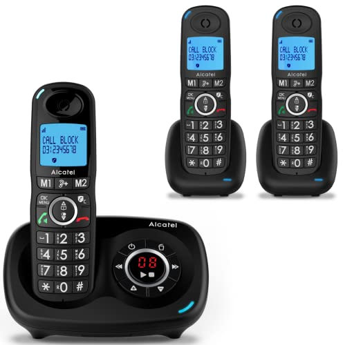 Alcatel XL595 Voice Trio - 3 Cordless Handsets with Answer Machine - Landline Cordless Phone - Home Telephone with Answer Machine - Call Blocking Phones- Extra Large Phone