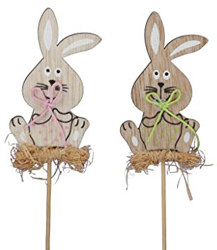 12 STK Dekostecker Holzhasen niedlich ot090 bunt bemalt Osterhasen 8cm Deko Stecker grau braun Osternest Ostern Holzhase am Pick Blumendeko Stecker Hase Floristik Osterdeko