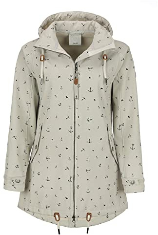 Dry Fashion Damen Softshell-Mantel Plön mit Allover-Print Anker - Softshelljacke Outdoorjacke mit Fleece-Innenfutter in Navy-Melange Größe 36