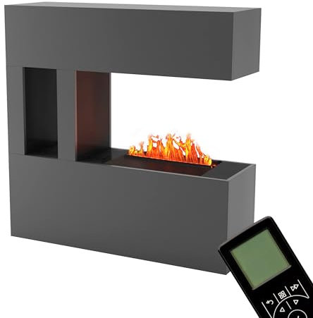 GLOW FIRE Wasserdampf Kamin Schiller Pocket (Standkamin) - Elektrokamin mit realistischen LED 3D-Flammen, Knistereffekt & Fernbedienung, 120x120 cm - Opti-Myst 500 Elektro Kamin, Grau