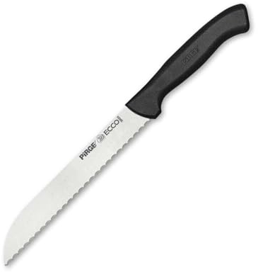 Pirge Ecco Brotmesser mit Wellenschliff 17,5 cm Schwarz für Schneiden von Brot, Bagels, Kuchen - Brötchenmesser - Sägemesser - Edelstahl Profi Küchenmesser - Ergonomisches Kunststoff Griffdesign