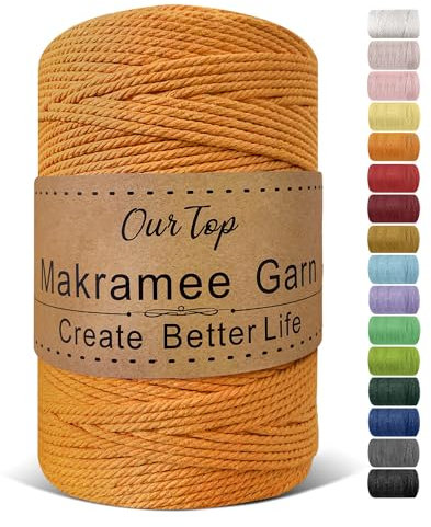 OurTop Corde Macramé 3mm x 300m, Fil Macramé Macrame Corde Fil Macramé Corde pour Bricolage, Artisanat, Tapisserie, Décoration Boho(Jaune Doré)
