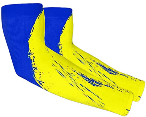 FJAUOQ Manicotti del braccio di raffreddamento Graffiti blu giallo per donna Uomo Protezione solare UV Coprimaniche carino