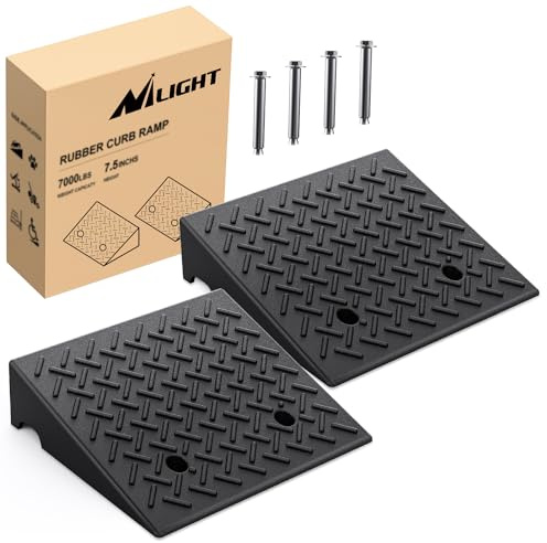 Nilight Rubber Curb Ramps, 7.5 Inches Rise Height Heavy Duty Rubber Threshold Ramp, Portable Driveway Ramps for Cars Wheelchairs Scooter Lawn Mower, 7000lbs Load Capacity, 2 Pack