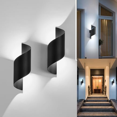 KUKAK LED Wandleuchte Innen/Außen,10W Außenleuchte Wandlampe,IP65 wasserdichte Außenwandleuchte 6000K kaltweiß Wandbeleuchtung,Modern Up Down Dekorative Wandlichter für Garten,Balkon,Wohnzimmer,2PCS