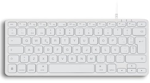 Perixx PERIBOARD-332MW Teclado Compatible con Mac OS Mini Retroiluminado con Cable - Teclas de Tijera Delgadas con Fuente Grande - LED Blanco - Disposición Española con Ñ