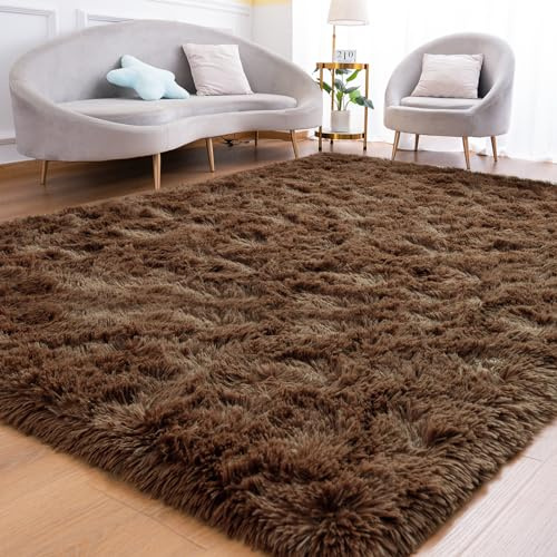 Goideal Fluffy Area Rug for Living Room Bedroom, 5 x 7 Brown Rug Fuzzy Non-Slip Modern Carpet Ultra Soft Faux Fur Rugs for Dorm Kids Room Home Decor