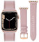 ONET8O Leather Strap Compatible with Apple Watch Series Genuine Leather Replacement Band for iWatch 38/40/41/42/44/45/49mm for Women and Men Rose gold Adapters-38/40/41mm Pink sand