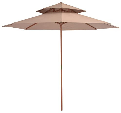 ARKEM Sonnenschirm mit Doppeldach und Holzstange 270 cm Taupe Regenschirm Zum UmhäNgen Sonnenschirm Uv Schutz