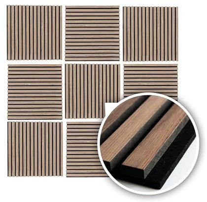 Kaiser plastic® Akustikpaneele | Farbe: Eiche und Walnuss | Wandpaneele im Format 60 x 60 cm | Lamellenwand aus Holzfunier und Filz | moderne Wandverkleidung (Walnuss - 2 Stk. SET)
