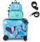 GOPLUS Kinderkoffer mit Rucksack, Kids Trolley, Kindergepäck mit Rollen, Reisekoffer mit Teleskopgriff, Hartschalenkoffer für Kinder, Kindertrolley Farbwahl (Blau-Dinosaurier, 12+18)