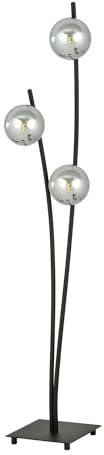 Licht-Erlebnisse Stehlampe Rauchglas Metall Schwarz Graphit 150 cm hoch Modern E14 3-flammig Kugelschirm Stehleuchte Wohnzimmer DORA