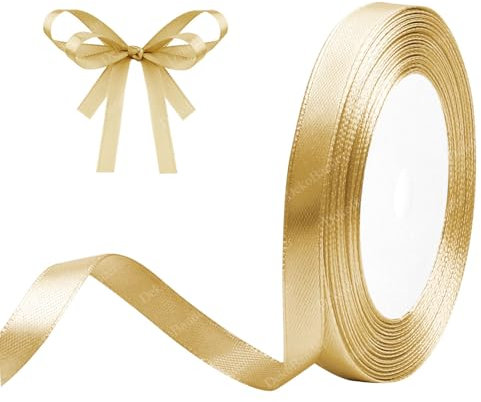 Geschenkband Gold 10mm x 23m Satinband Gold Schleifenband Geschenkband Satinbänder für Geschenkverpackungen, Basteln, DIY, Nähen, Brautparty-Dekoration, Christbaumschmuck