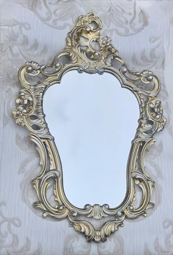 Pintici Wandspiegel Antik Spiegel Oval BAROCK Badspiegel 50x76 cm Prunkspiegel Ovaler Spiegel Flurspiegel (Goldsilber)