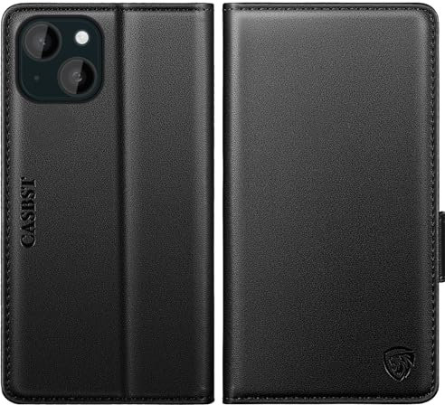 CASBST for iPhone 14 Case, Kickstand Flip Leather Wallet Book Case with Card Slots Shockproof Magnetic Closure Protective Phone Case Cover Compatible with iPhone 14 - Black