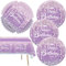 41pcs Purple and Silver Party Supplies ,include 20 dessert plates,20 Napkin and 1pcs Tablecloth,Used for Purple Silver Glitter Birthday Party Decoration Set