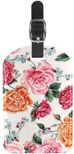 LVTISEE Lot de 1 étiquette de bagage en cuir synthétique avec housse d'intimité pour valise, motif floral rose vintage