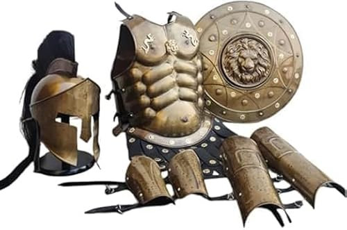 König Leonidas Spartan Armor Anzug, 300 Filmritter Römischer Spartaner Anzug für Halloween-Kostüm, Arm- und Beinschutz, Löwenschild, Spartaner-Schild