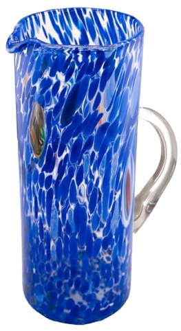 MurArt Krug aus Muranoglas, 600 ml, zylindrische Form, Höhe 22 cm, verziert mit handgearbeiteten Murrine, hergestellt in Italien