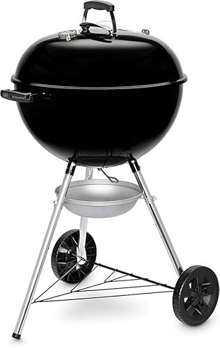 Webbarr Original Kettle 57-CM Charcoal Grill with Lid, Thermometer, and Wheels | Freestanding BBQ Cooker with Porcelain-Enamelled Bowl and Stand | Black (E-5710)