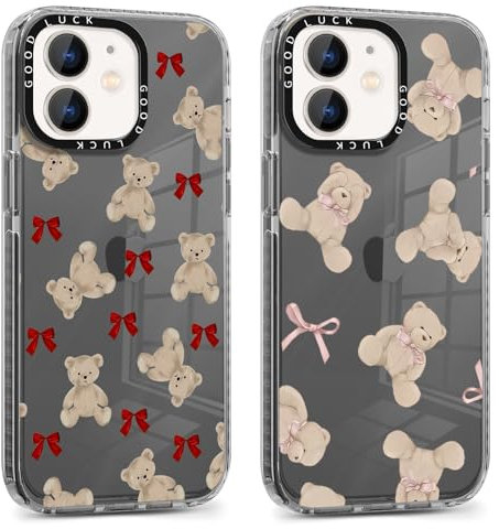 Foonary 2 Pack Transparent Cartoon Bear Print Phone Case for iPhone 12/iPhone 12 Pro 6.1,Soft Silicone Design Aesthetics Clear Pattern Cases,Shockproof Bumper Protector Cover,Girls for iPhone 12