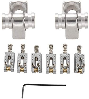 Hlxnyami Set Of 2 Chrome Roller String Retainer Trees Guitar Parts with 6 Roller Bridge Tremolo Saddles with Wrench for Strat Tele Electric Guitar