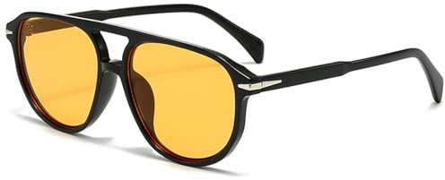 CIKJUK Retro Sonnenbrille Herren Damen Rund Pilotenbrille 70er Jahre Runde Gläser Vintage Brille für UV400 Schutz Sonnenbrillen-Schwarz/Orange Gelb