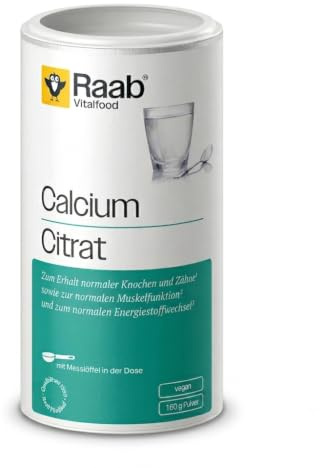 Raab® Calciumcitrat Pulver (160 g) - Organische Form ohne Zusätze | Unterstützung von Knochen, Muskeln & Energiestoffwechsel - Mit Messlöffel - Qualität aus Deutschland - Vegan
