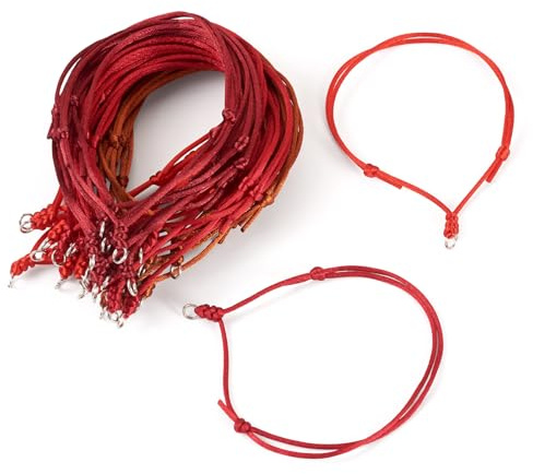 Bestewelry 40 Pcs Nylon Cord Bracelet Adjustable Wrist Cords Unfinished Bracelet Cord Polyester Beaded Rope with Open Jump Rings for Link Charms Jewelry Crafts, Red