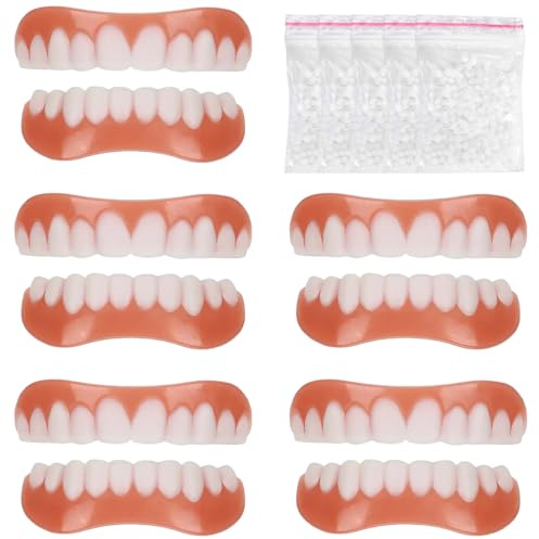 LAKPYN 5 Paar Veneers zähne zum aufstecken mit Zahnungsgel, für Zähne Provisorischer Kosmetische Zahnabdeckung Gefälschte Zahnprothese Künstliche Zähne Geschenk Set