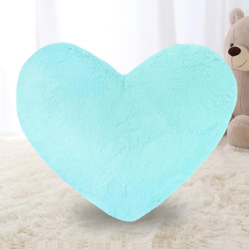 RANJIMA Herzkissen, Herzform Kissen Kuschelkissen, Kuschelkissen Schmusekissen Flausch Plüsch Dekokissen, Plüsch Kissen für Wohnzimmer Sofa Schlafzimmer Bett (Blau)