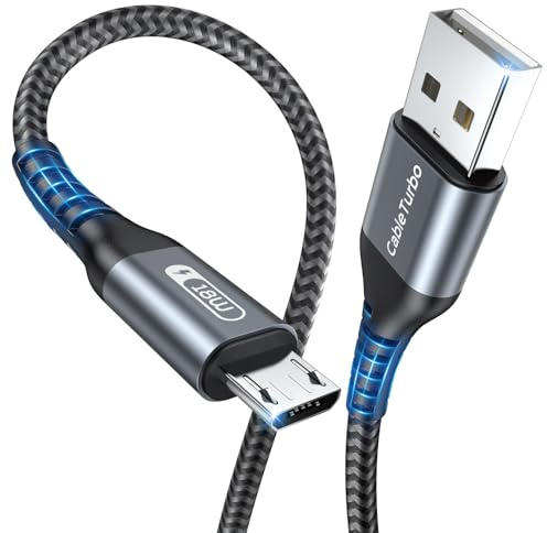 CableTurbo Micro USB Cable Short [2Pack 0.3m] USB to Micro USB Lead 3A Fast Charging and Data Transfer Cable Compatible with Samsung Galaxy S7 S6, Tablet, Kindle,Camero,Tv Stick and more