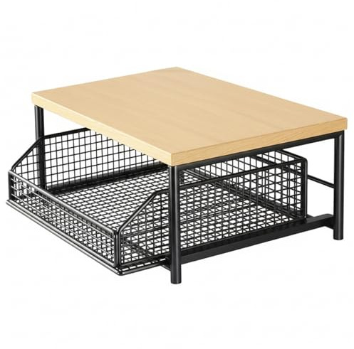 Xoeryoy Support de Micro-Ondes avec tiroir, étagère de comptoir Micro-Ondes Robuste, Rangement comptoir Cuisine avec Dessus en Bois et Cadre en métal